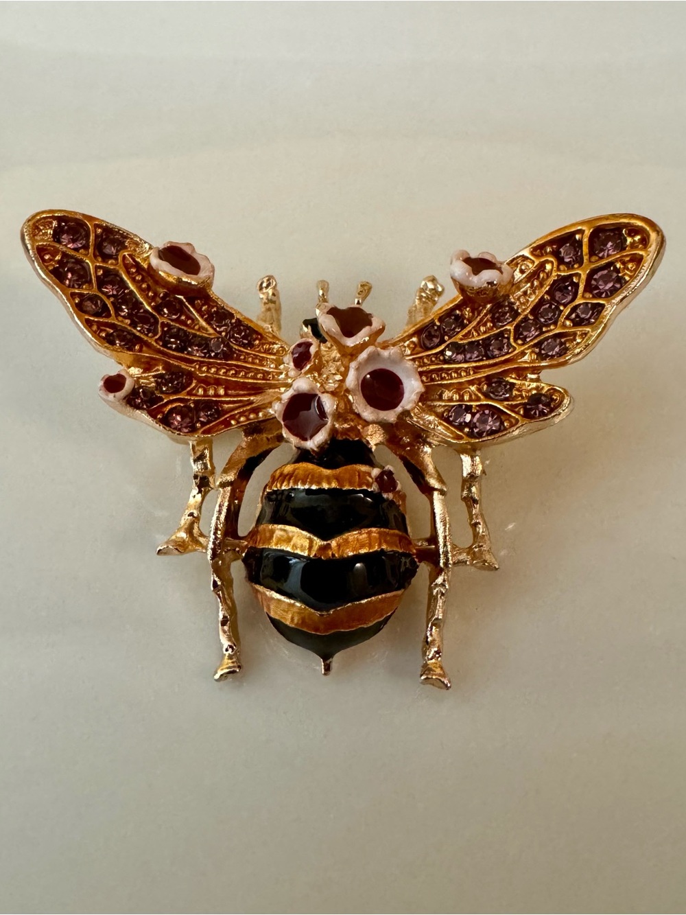 Enamel Gold Tone Bee Statement Brooch